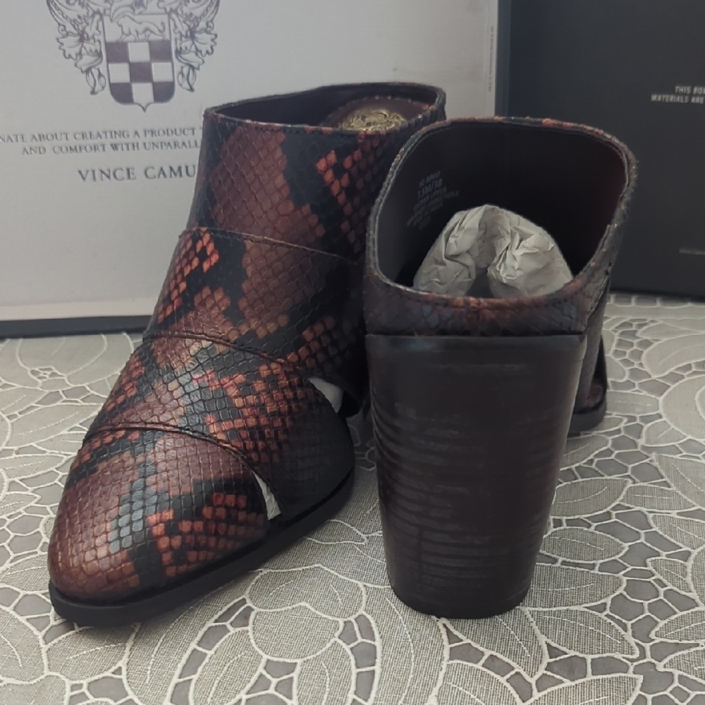 Vince Camuto Black and Red Snake Print Mules - Picture 4 of 12